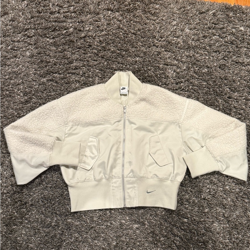 Nike Cream Bomber Jacket with Cropped Boxy Fit